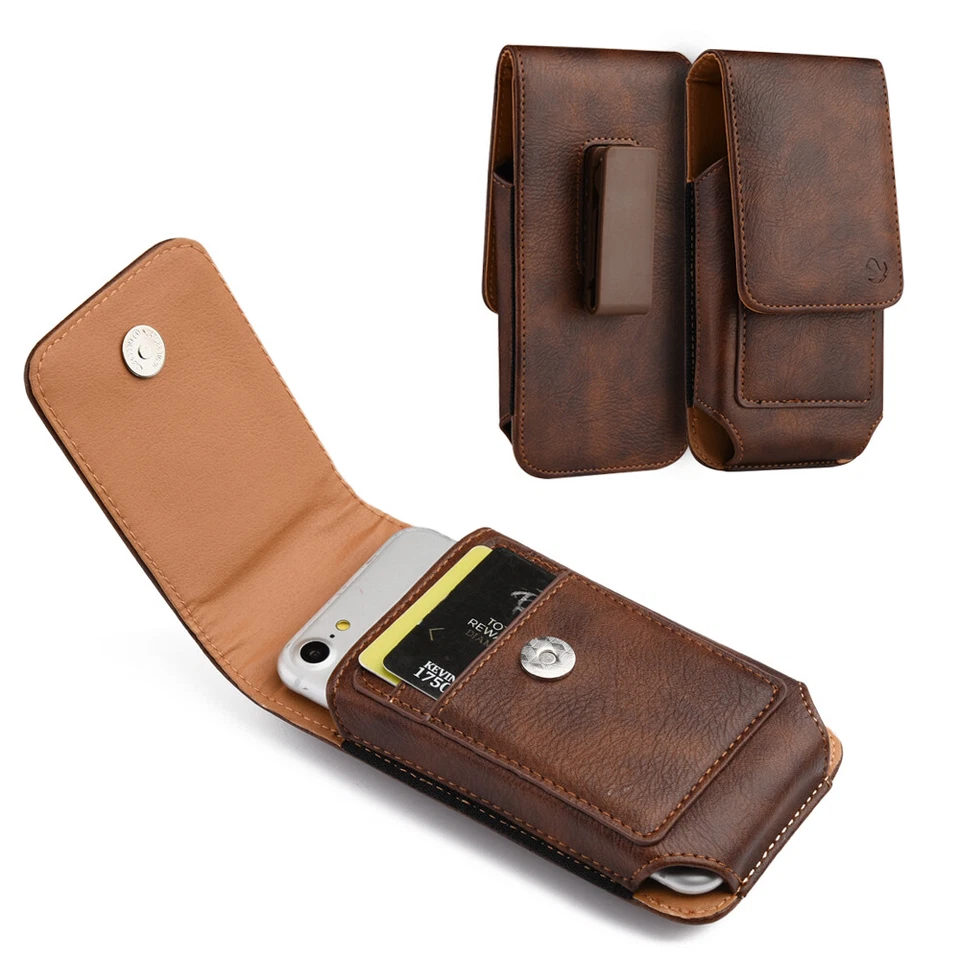 For Motorola Moto G Stylus - Brown Leather Vertical Holster Pouch Belt Clip Case - Image 3 of 4