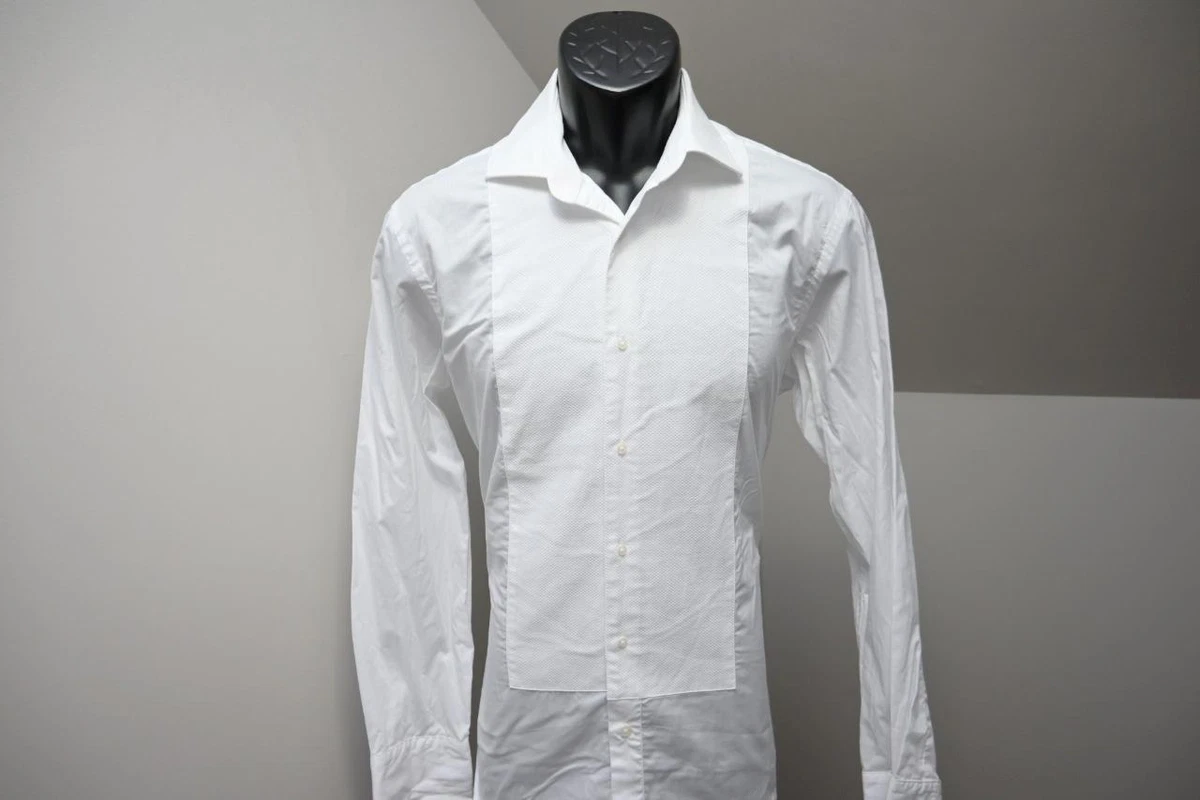 T.M. Lewin Tuxedo Dress Shirt Evening Wear Fitted French Cuff Medium 15.5 33