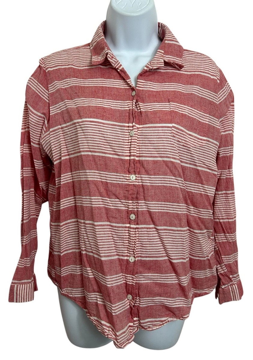 Lilly's Closet Button Front Shirt Sz Medium Red White Striped Long