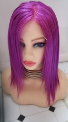 gedeckte lebendige lila Lace Front gerade lange 100% Echthaar Bob Perücke