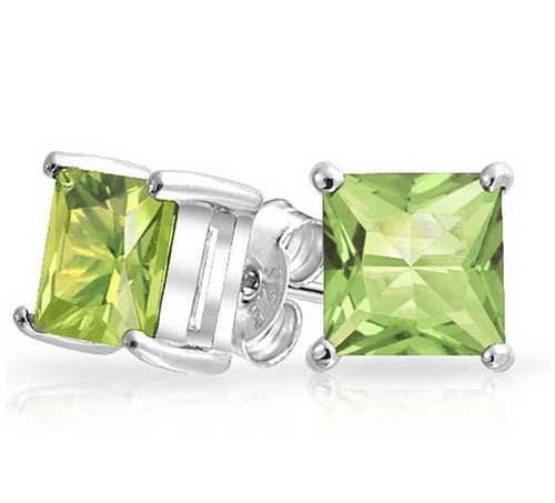 White Gold Finish Princess cut 7mm peridot Princess stud earrings Gift Boxed - Picture 4 of 4
