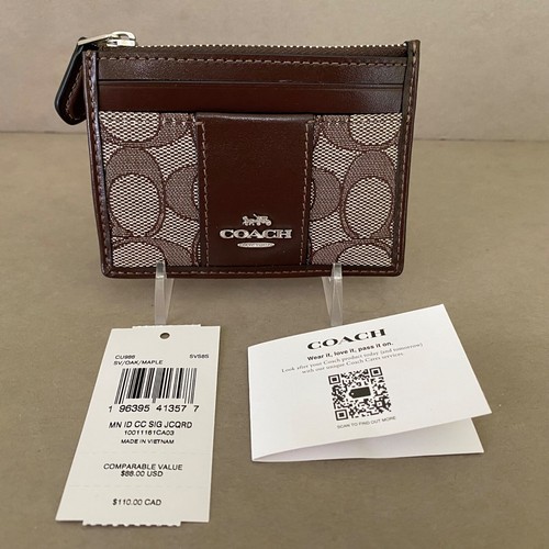 Portafoglio Coach NY Mini custodia ID skinny nuovo con etichette jacquard e portachiavi in pelle ~ prezzo al pubblico consigliato $ 88 - Foto 15 di 16