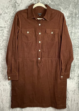 Talbots Corduroy Shirt Dress Size 12 Brown Long Sleeve Button Pockets Casual