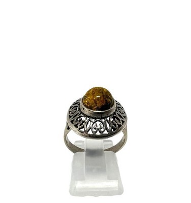 Vintage Amber Bernsteinring 925 Silber Filigran Gr.57 / US 8 Statement