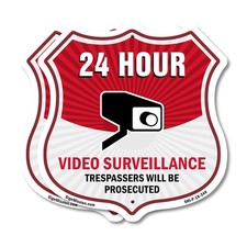 24 Hour Surveillance Shield Sign Video Surveillance Trespass Shield Shaped Sign