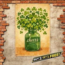 St Patrick's Day Green Shamrocks Retro Metal Sign Lucky Holiday Decor