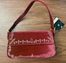 Valerie Stevens Red Velvet Bag Floral embroidered Evening Clutch/ Handbag. NEW