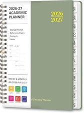 2026 2027 Academic Planner Weekly Monthly Spiral Hardcover Agenda Green A5