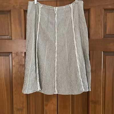 Emanuel Ungaro Silk Linen Blend A-line Striped Skirt Women s Sz 16 White Black