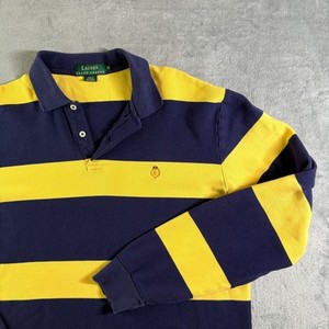 Lauren Ralph Lauren Long Sleeve Rugby Shirt Navy Yellow Stripe Mens Size Medium