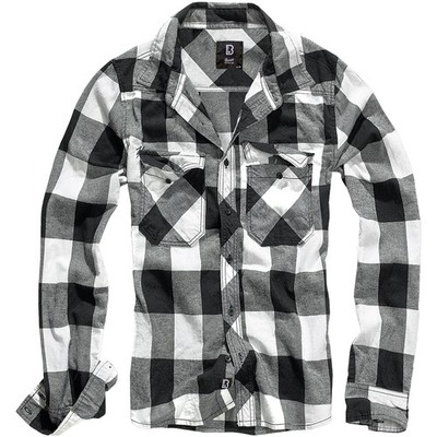 Brandit Classic Check Baumwolle Flanellkopf Arbeit Shirt Herren Langarm Top Weiß