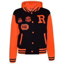 Kids Baseball Hooded Black Neon Orange NYC FOX Jacket Varsity Coat Girls Boys