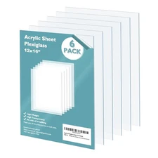 Egofine Plexiglass Sheets 6 Pack of 12x16’’ 0.04 Thick Clear Plastic Cast.