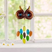 Carillon a vento gufo in metallo e vetro, artigianato per mamma, regali per