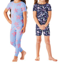 Members Mark Girls Organic Cotton Pajamas 4-Piece Blue Multi Size 6