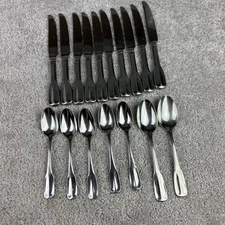 Hoffritz Orleans Stainless Steel Set of 17 Solid Flatware Silverware 18/10