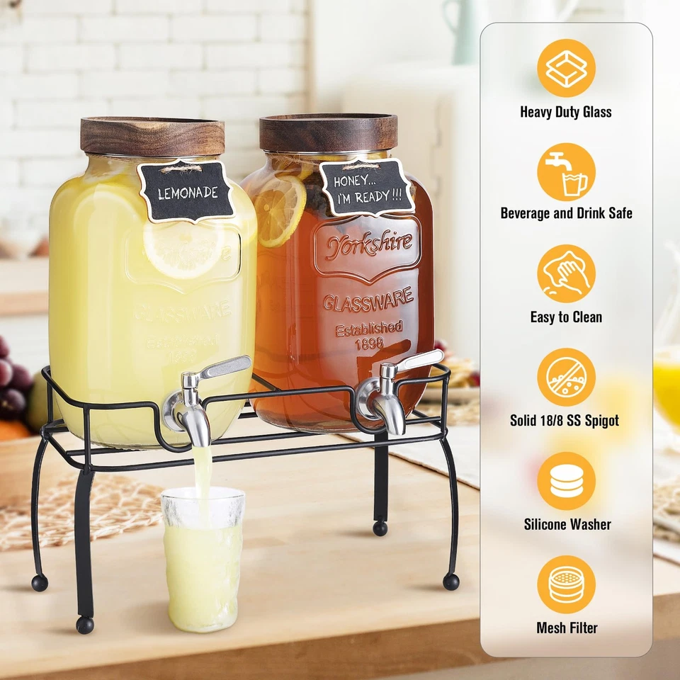 Glass Drink Dispenser for Parties, 1 Gallon Beverage Dispenser with Stand and... - Image 3 of 4