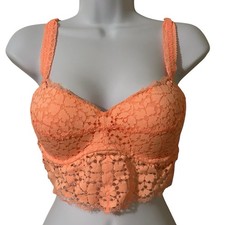 Victoria Secret PINK Women Bra Large Coral Orange Lace Bralette Halter Underwire