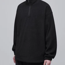 OVERSIZE POLAR FLEECE HALF ZIP-UP SWEATSHIRT - BLACK