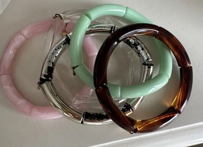 Caryn Lawn Lot 5 Bamboo Tube Acrylic Stacking Bracelets Pink Clear Tortoise More