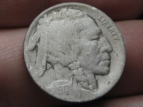 1917 D Buffalo Nickel 5 Cent Piece- Denver, Good/VG Reverse Details