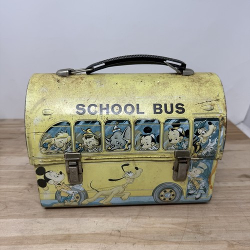 Vintage 1960s Walt Disney School Bus Metal Lunch Box Aladdin Ind. - No Thermos