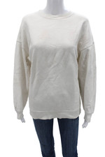 Zara Unisex Pullover Sweatshirt White Cotton Crew Neck Long Sleeve Size S