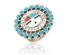 Zuni Tiwa Ring Sterling Silver Gemstone Vintage Signed E & P Quam Size 8.25