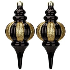 2 Pcs 10" Large Christmas Ball Ornaments - Shatterproof 10", Black-gold
