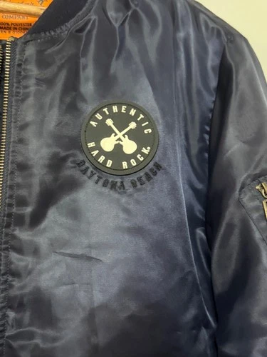 Hard Rock Guitar Co | Quilted Bomber Jacket | Mens (S) | Navy Blue Orange | NWT image 5