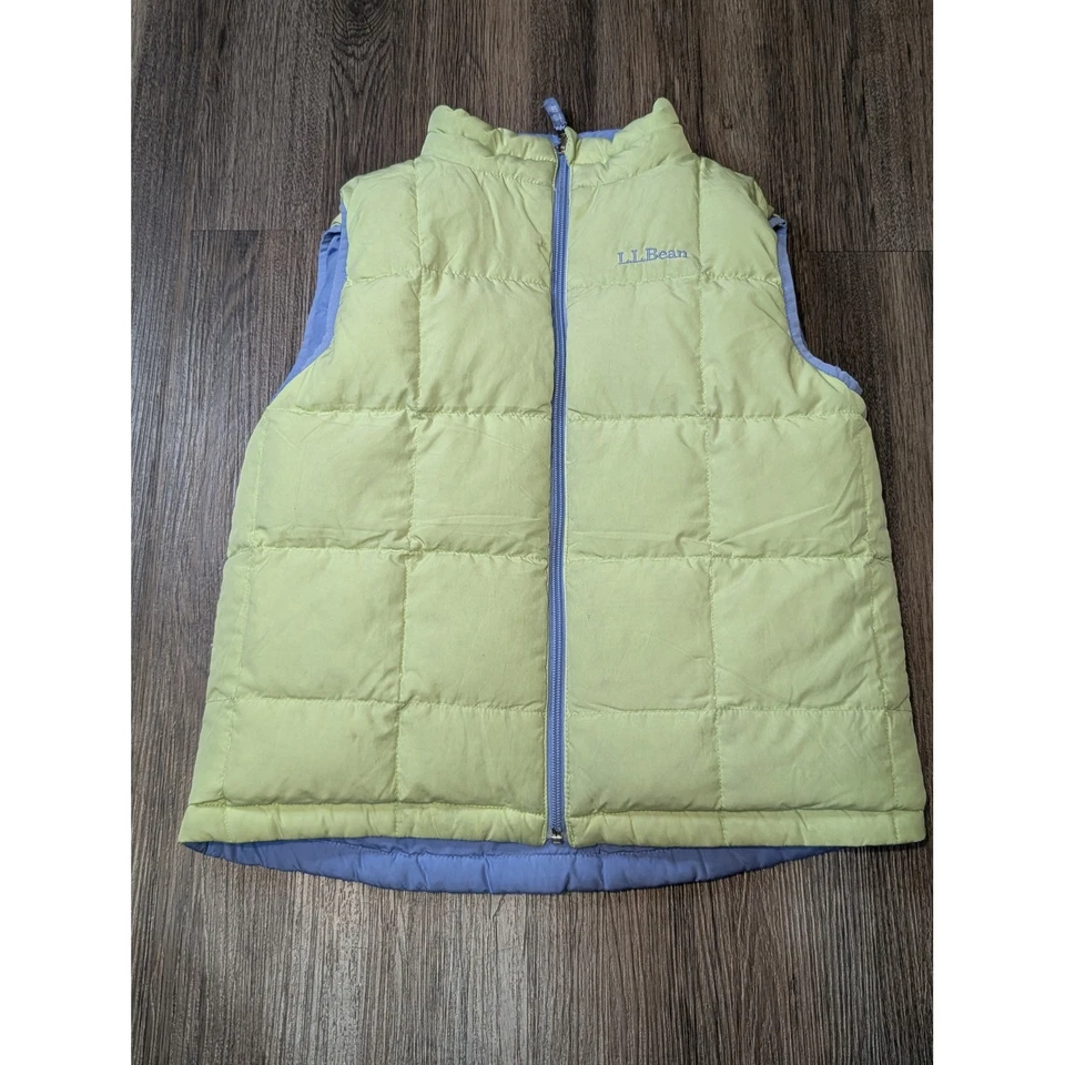 Chaleco acolchado reversible LL Bean Kids azul amarillo talla M 10-12 invierno cálido Foto 4 de 4