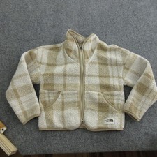 The North Face Jacket Girls 6 Beige Plaid Sherpa Fleece Full Zip Cozy Warm