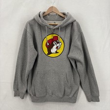 Buc-ee's Hoodie Mens Medium Gray Fleece Pullover Sweatshirt Beaver Logo Graphic