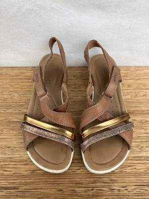   Womens Ecco Felicia Leather Strappy Comfort Footbed Sandals Shoes Size 36 5