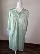 Vtg Shadowline Nightgown Robe Set S Light Green Nylon Made USA-Small
