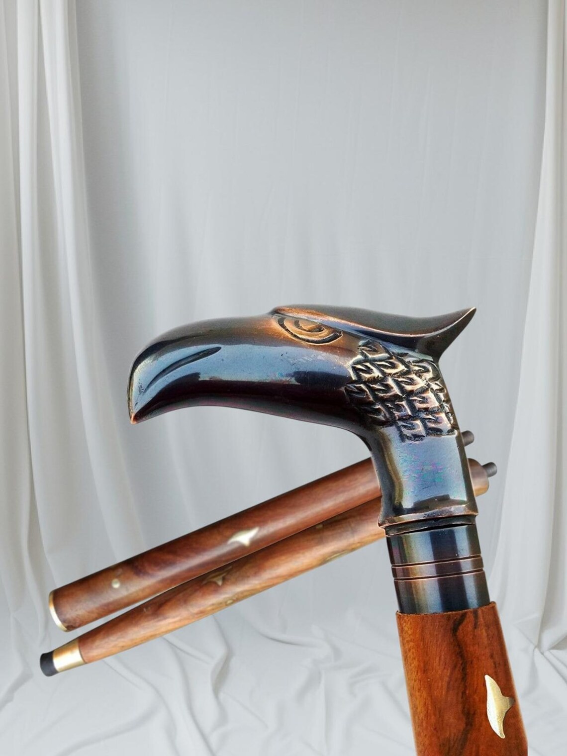 Vintage Solid Brass Eagle Head Walking Cane Rare … - image 3