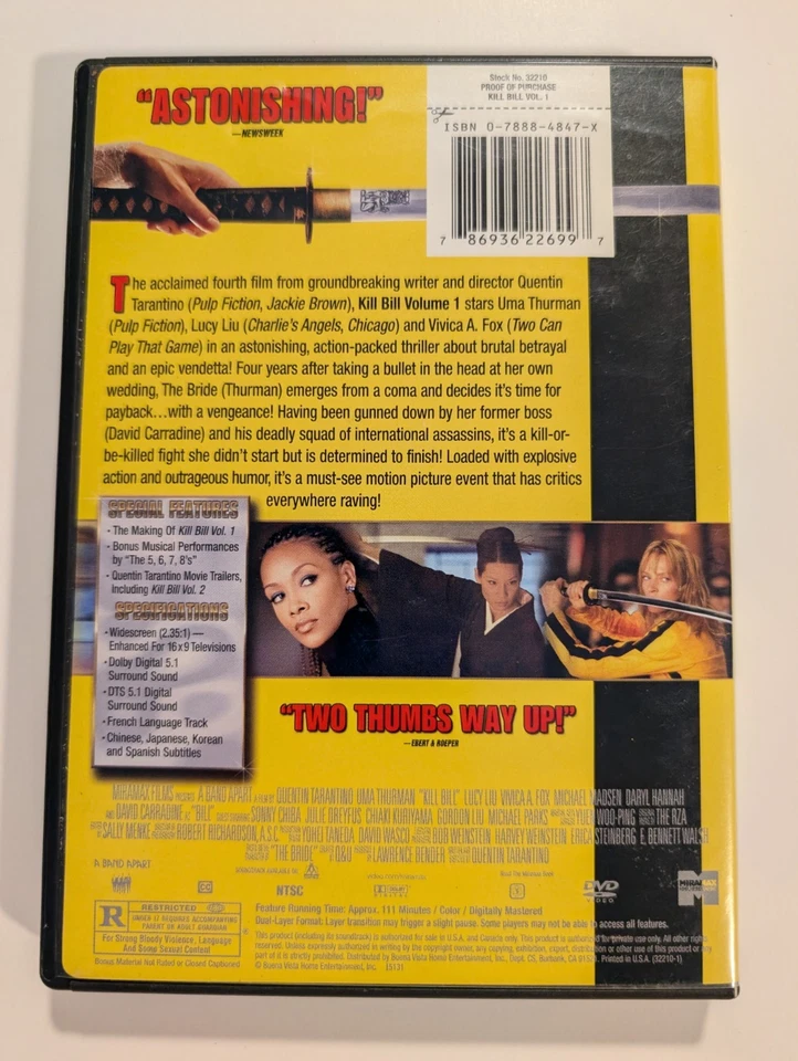 Kill Bill Volumes 1 & 2 (DVD 2-Film Set) Quentin Tarantino - Uma Thurman - Image 3 of 4