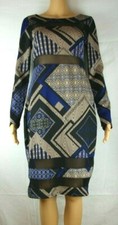 Fire Multi- Colored Cut Out Bodycon Long Sleeve Dress Womens Large Polyester Bld