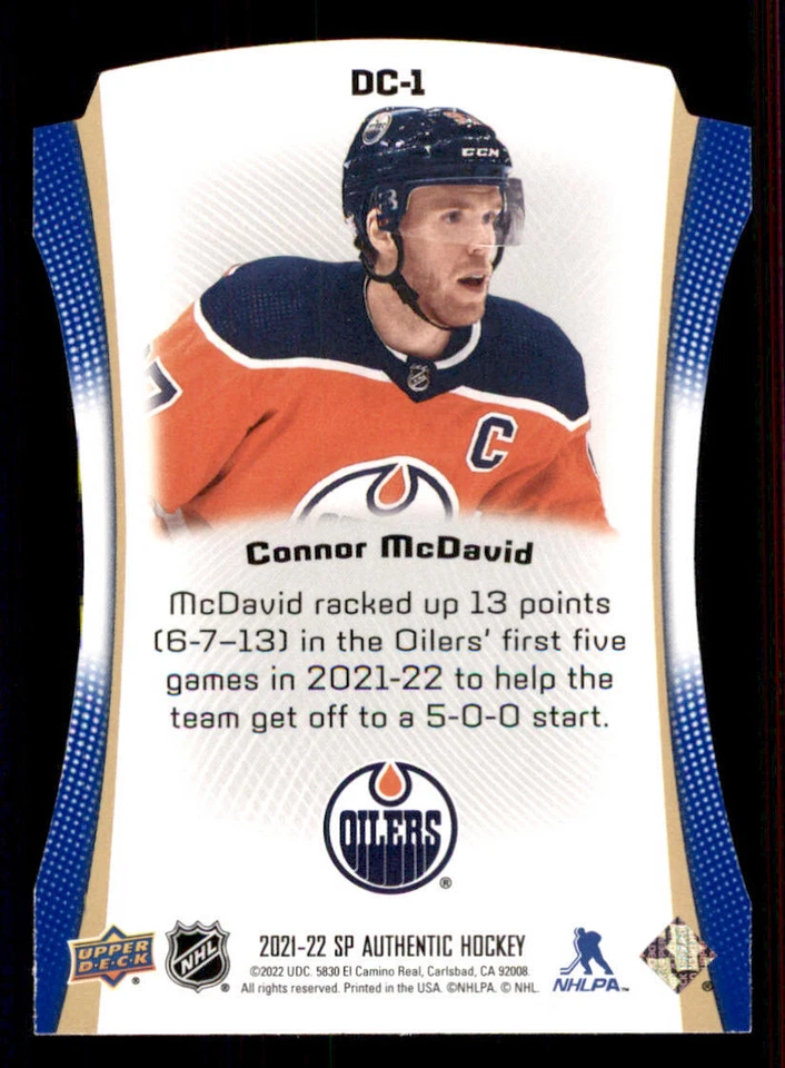 2021-22 SP Authentic Die Cuts Blue #DC1 Connor McDavid - Image 2 of 2