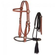 Western Tan Leather Brow-band Style Headstall with Bosal and Mecate Reins