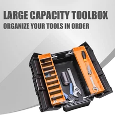 20" Lockable 2-Drawer Plastic Folding Tool Box Organizer Storage Workshop Garage