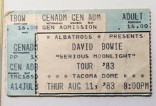 VINTAGE DAVID BOWIE CONCERT TICKET STUB AUG 1983 TACOMA DOME "SERIOUS MOONLIGHT