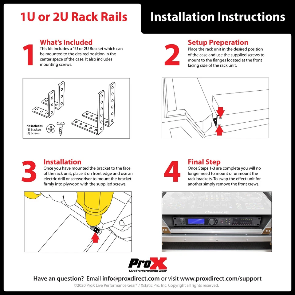 ProX XS-RSS1U 1U One Unit Rack Rails L Shape Bracket for DJ Controller Cases - Image 3 of 3