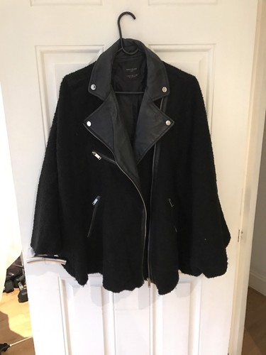 zara black cape coat with leather trim size m