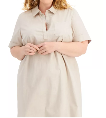 karen scott cotton dresses Karen Scott Plus Cotton Short Sleeve Dress Sixe: 2X Color Stonewall
