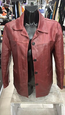 GENERICO genuine leather jacket used women woman size 44 burgundy LLD191