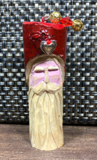Santa Claus Hand Carved Christmas Ornament Painted Whittled Wood Folk Art OOAK