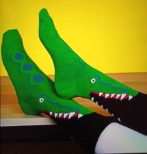 2 Pairs Novelty CROCODILE Socks Scary FUN gift one size