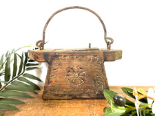 Vintage Indian Rustic Wabi Sabi Hand Carved Teak Wooden Oil Lantern Container