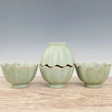 6.4" China manual Porcelain Song dynasty Ru porcelain Lotus flower a pair bowl